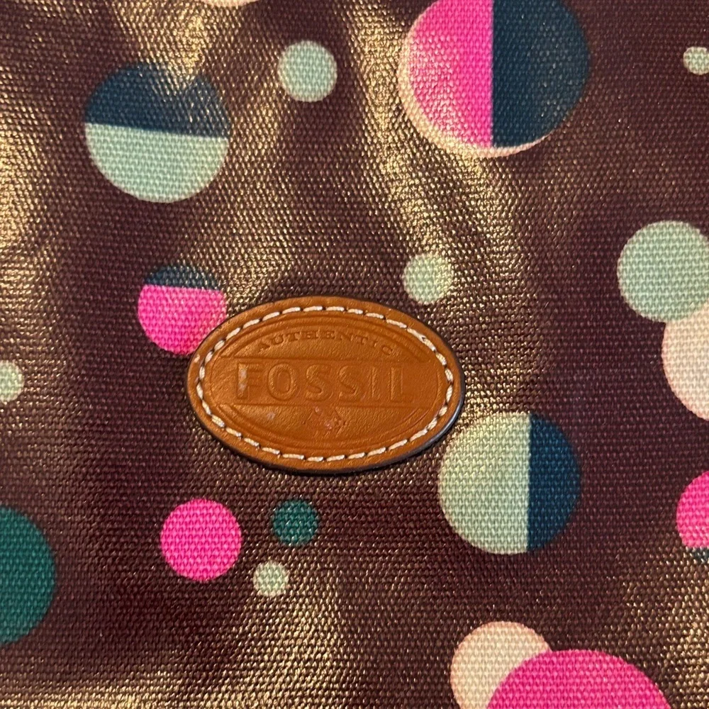 Fossil Brown Polka Dot Cosmetic Bag 11 x 9 in